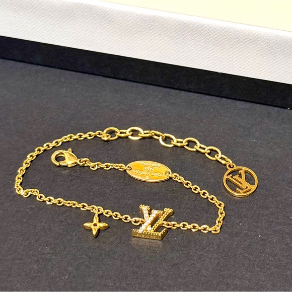 Louis Vuitton Gold-Tone Pavé LV Charm Bracelet - Picture 5 of 5